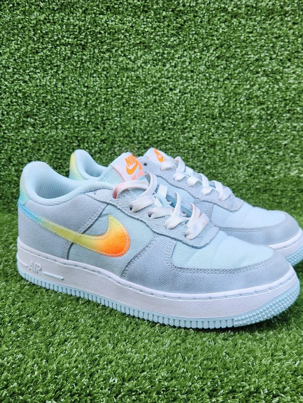 Nike Air Force 1 Low Running Little Blue Orange Leather Big Girls Size 4.5 Youth